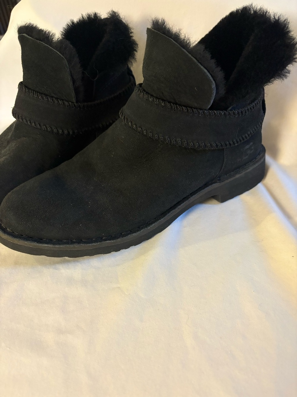 UGG Australia Black Suede Sheepskin Ankle Boots Women’s 8.5 EU 39.5